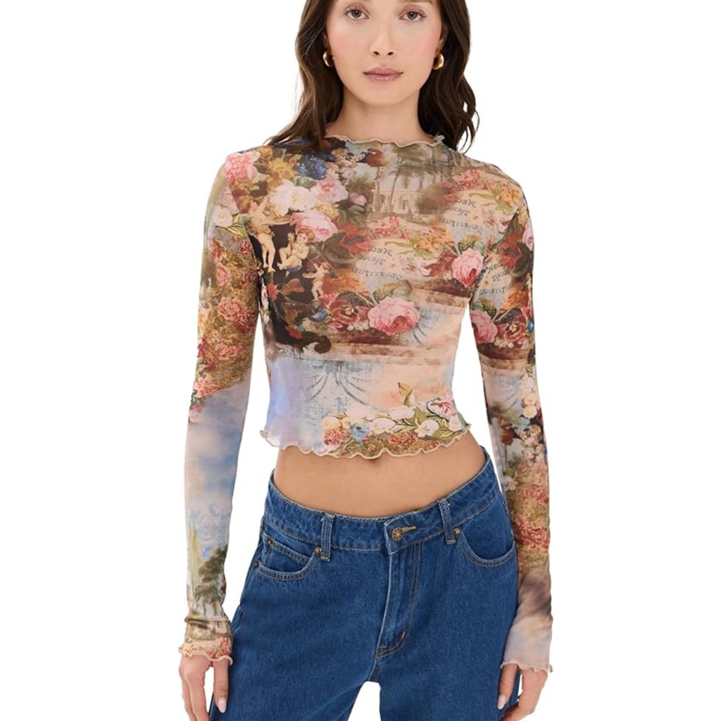 Resa Ida - Multicolor Floral Long Sleeve Croptop - Xl (Worn 1x For Photoshoot)